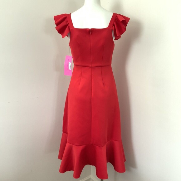 Betsey Johnson Red Fit & Flare Square Neck Scuba Midi Dress 2 - Picture 2 of 9